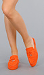 Comfortabele Oranje Suède Instappers met Flexibele Zool en Gouden Detail