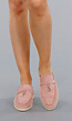 Licht Roze Suède Instappers met Gouden Detail