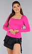 Fuchsia Longsleeve Stretch Shirt met Vierkante Hals