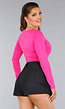 Fuchsia Longsleeve Stretch Shirt met Vierkante Hals