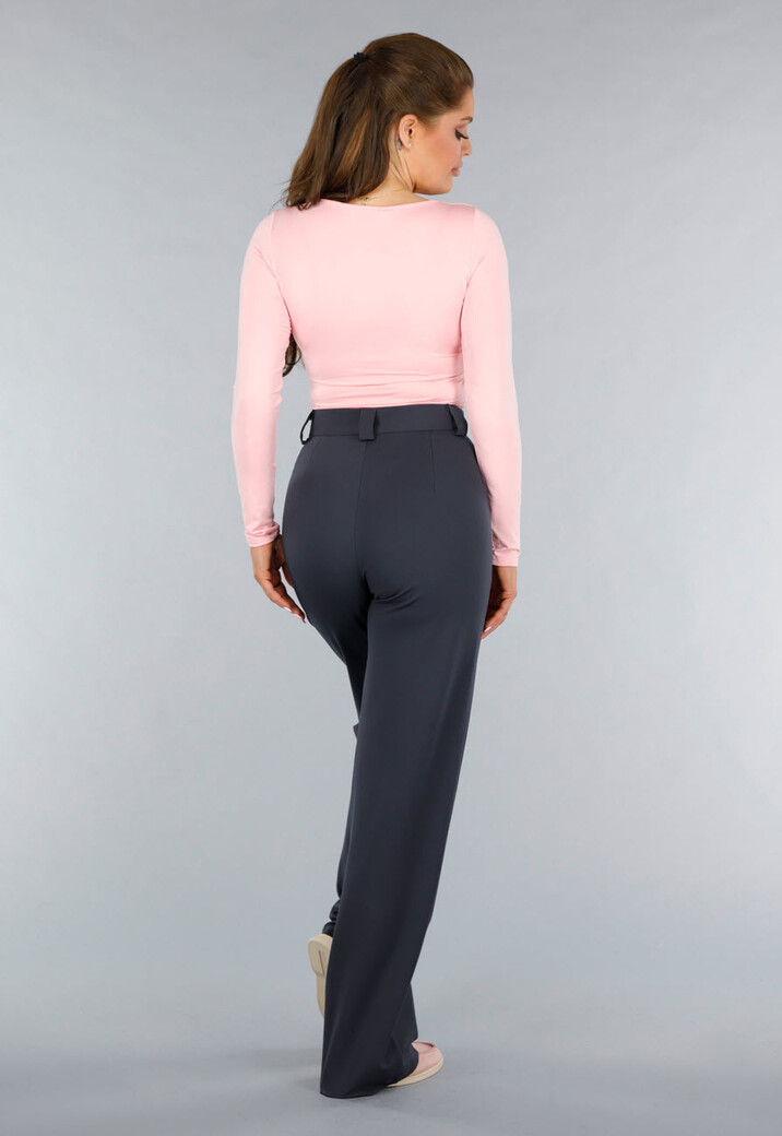 Longsleeve Lichtroze Stretchstof Shirt met Vierkante Hals