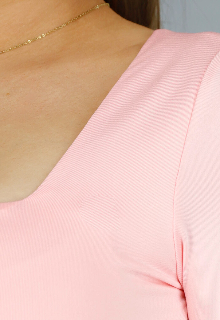 Longsleeve Lichtroze Stretchstof Shirt met Vierkante Hals