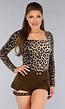 Longsleeve Leopard Stretch Top met Vierkante Hals