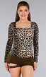Longsleeve Leopard Stretch Top met Vierkante Hals