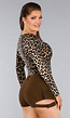 Longsleeve Leopard Stretch Top met Vierkante Hals