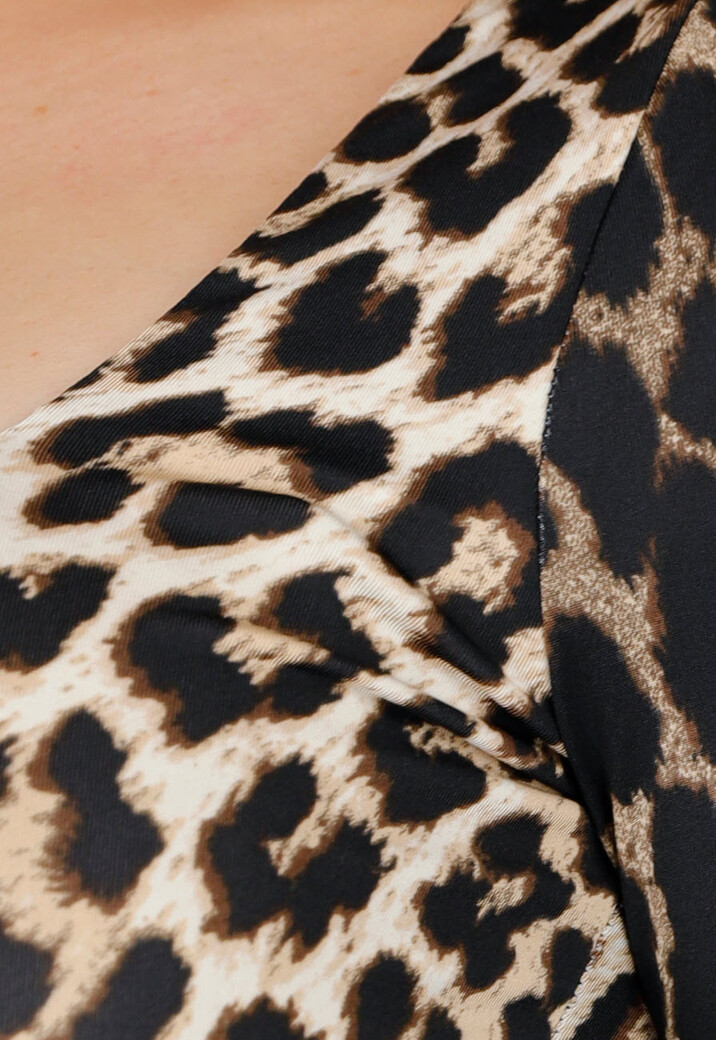 Longsleeve Leopard Stretch Top met Vierkante Hals