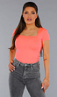 Coral Stretch Shirt met Vierkante Hals en Korte Mouwen