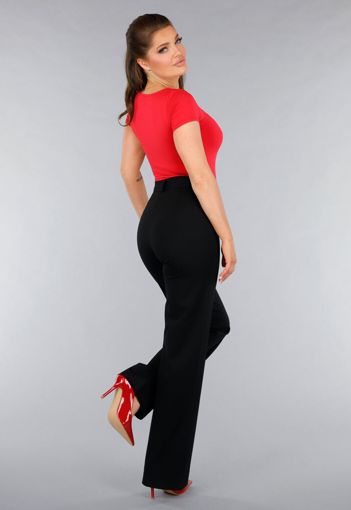 Rood Shirt in Stretchstof met Vierkante Hals en Korte Mouwen