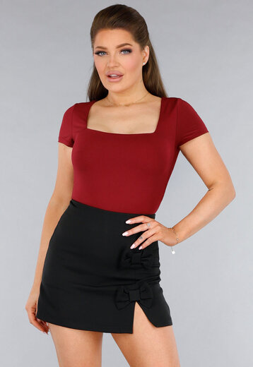 Stretchy Burgundy Shirt met Vierkante Hals