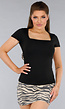 Stretch Shirt in Zwart met Vierkante Hale en Korte Mouwen