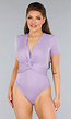 Lila Twist Bodysuit met Korte Mouwen en V-hals