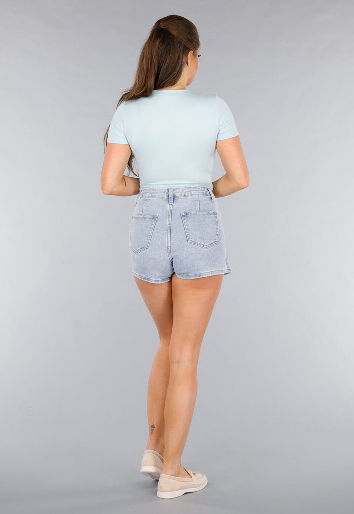 Twist Bodysuit in Lichtblauw met Korte Mouwen en V-hals