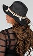 Zwarte Strandhoed met Suèdelook Band en Kauri Schelpjes