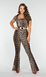 Aansluitende Luipaardprint Jumpsuit met Vierkante Hals, Korte Mouwen en Uitlopende Pijpen