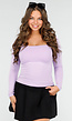 Lila Stretch Top met Vierkante Hals en Lange Mouwen