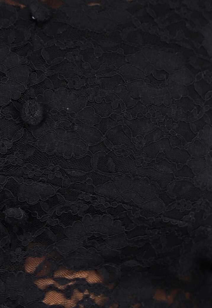 Elegante Zwarte Kanten Blouse met Lange Mouwen en Knoopsluiting