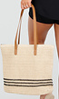 Natuurlijke Gevlochten Shopper met Leren Hengsels en Zwarte Streepdetails