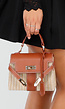 Kleine Raffia Handtas met Bruine Lederlook Afwerking