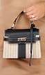 Kleine Raffia Handtas met Zwarte Lederlook Afwerking