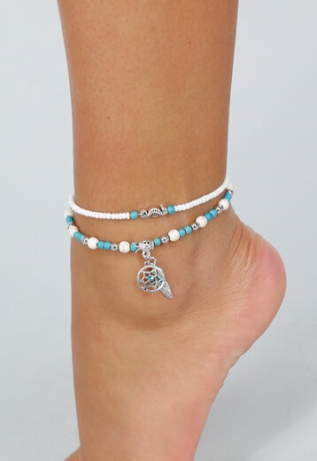 Dubbel Enkelbandje met Kralen en Dromenvanger Bedel