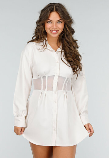 Beige Overhemdjurk met Korset