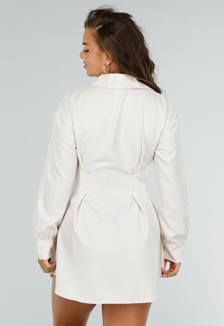 Beige Overhemdjurk met Korset en Transparante Taille