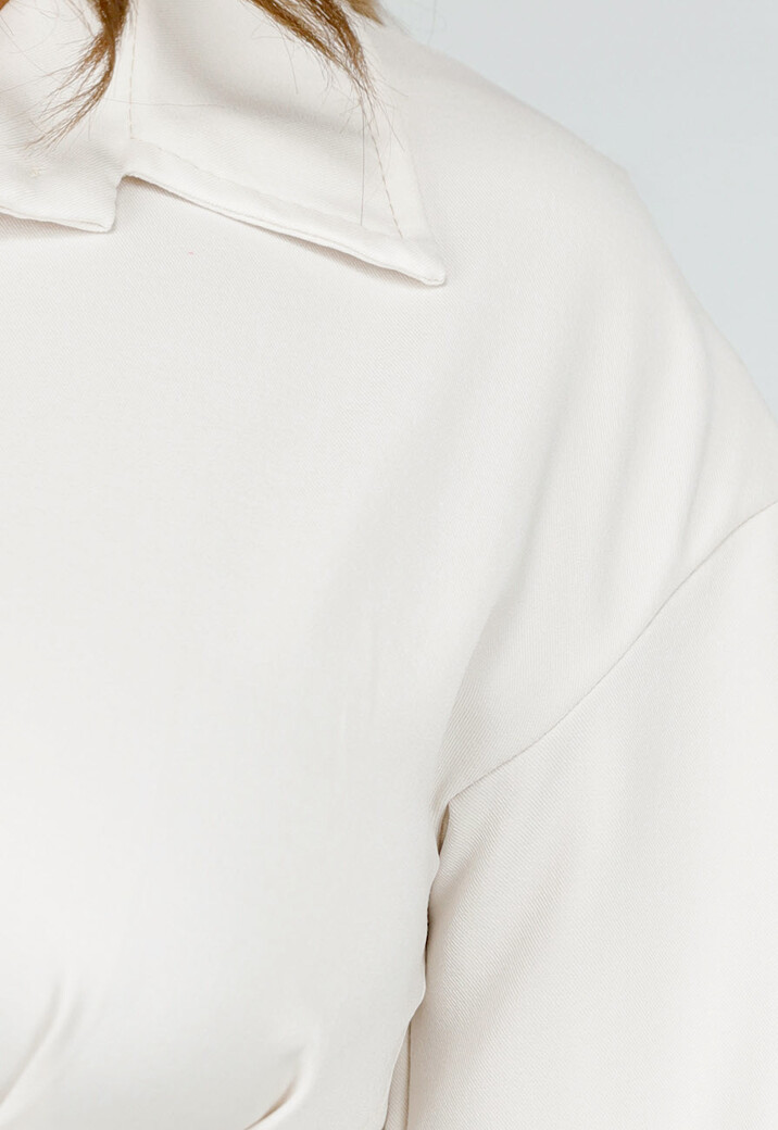 Beige Overhemdjurk met Korset en Transparante Taille