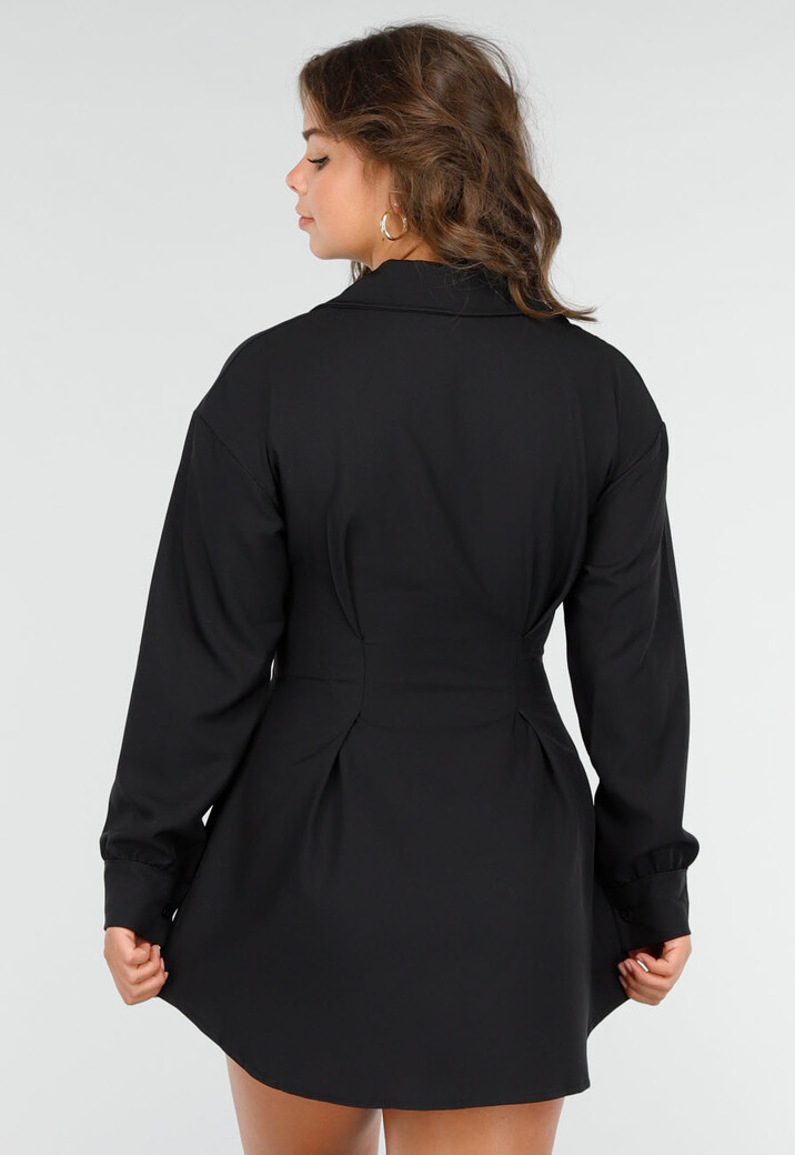 Stijlvolle Zwarte Overhemdjurk met Korset en Transparante Taille