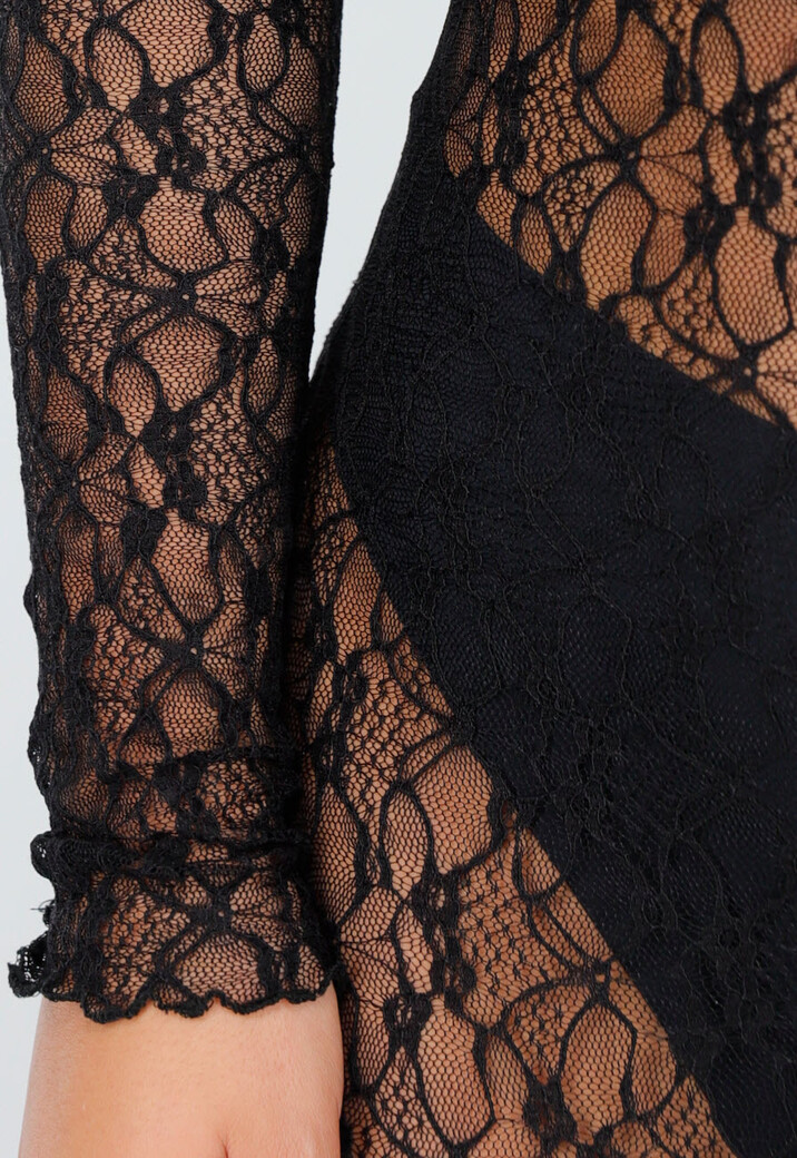 Zwart Aansluitend Kanten Catsuit met Stretch