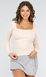 Beige Stretch Top met Vierkante Hals