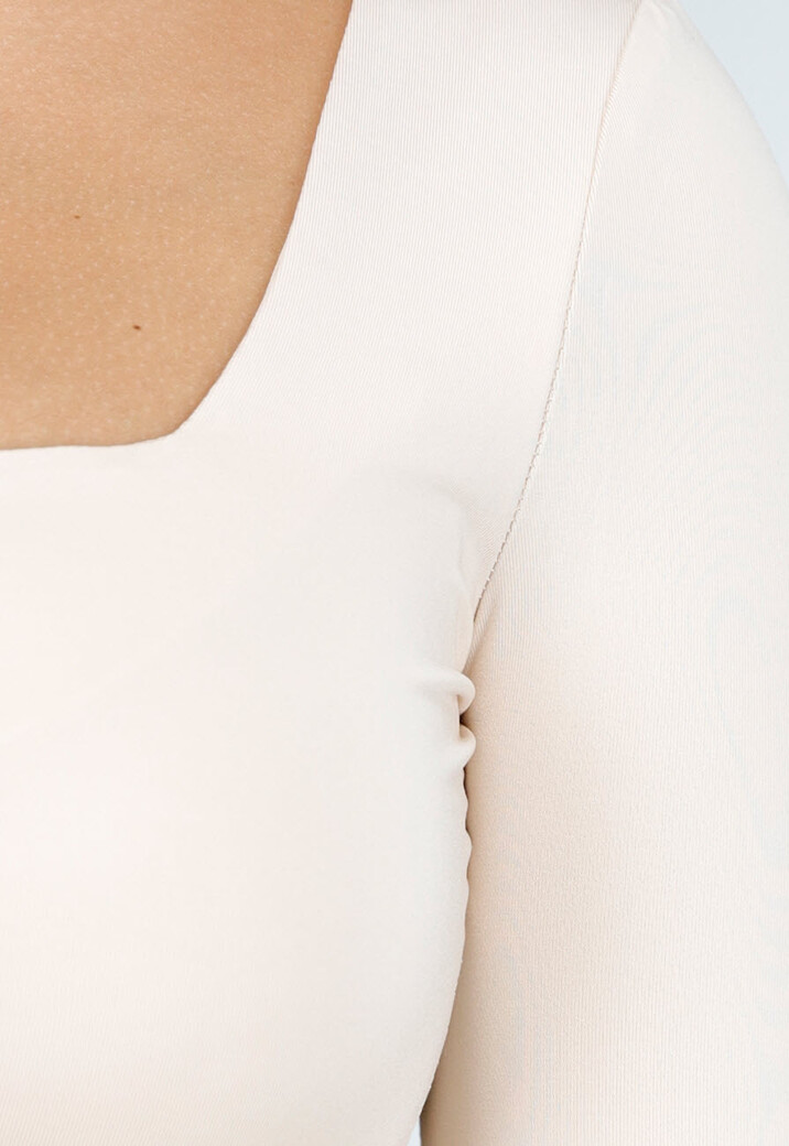 Beige Stretch Top met Vierkante Hals