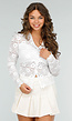 Elegante Witte Kanten Blouse met Lange Mouwen en Knoopsluiting
