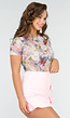 Mesh Bodysuit met Korte Mouwen en Pastelkleurige Bloemenprint in Zachte Tinten