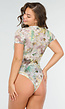 Mesh Bodysuit met Korte Mouwen en Zachte Bloemenprint