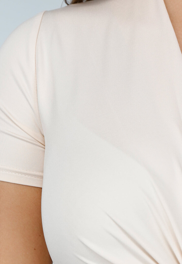 Beige Twist Bodysuit met Korte Mouwen
