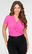 Shortsleeve Twist Bodysuit in Felroze met V-hals