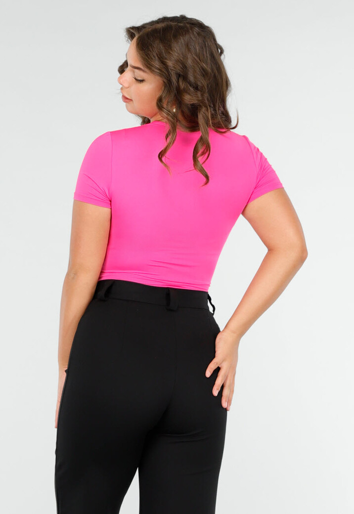 Shortsleeve Twist Bodysuit in Felroze met V-hals