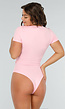 Poederroze V-hals Bodysuit met Twist en Korte Mouwen