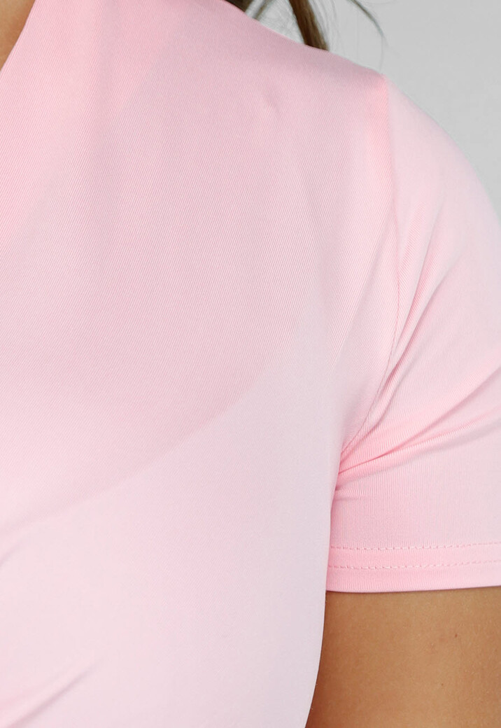 Poederroze V-hals Bodysuit met Twist en Korte Mouwen