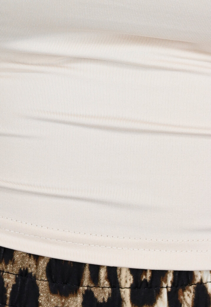 One Shoulder Stretch Crop Top in Beige