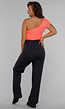 Neon Coral One Shoulder Top in Cropped Model