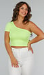 Neon Gele Stretch Crop Top met One Shoulder
