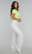 Neon Gele Stretch Crop Top met One Shoulder