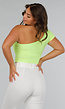 Neon Gele Stretch Crop Top met One Shoulder