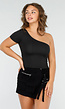 Zwarte Stretch Crop Top met One Shoulder