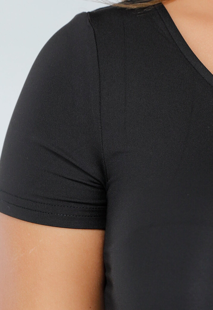 Zwarte Stretch Crop Top met One Shoulder