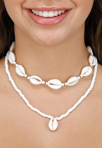 2-Delige Ketting Set met Witte Kauri Schelpjes en Rocailles Kraaltjes