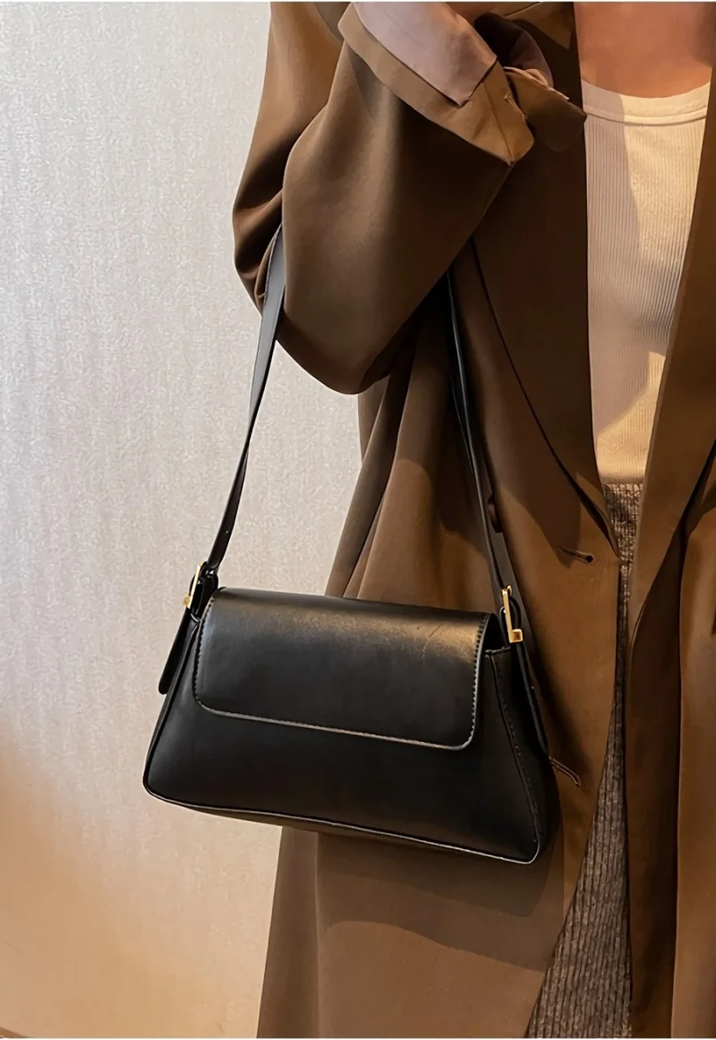 Zwarte Verstelbare Lederlook Schoudertas