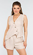 Two Piece met Short en Asymetrische Beige Top met Knopen en V-hals