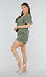 Katoenen Khaki Tweedelige Set met Dubbele Strik en Short